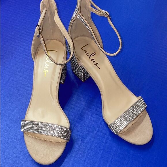 Lulus Harper Rhinestone Block Heel Ankle Strap Sandals Heels Women’s Sz 8.5 - Picture 1 of 9